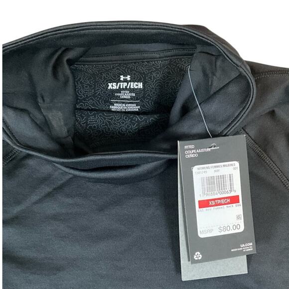 Under Armer Clearance Funnel Neck Womens Thumb Holes NWT XS Stretch Ribbed Sides - Picture 7 of 10